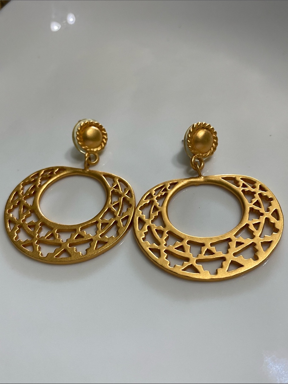Matte Gold Filigree Hoop Drop Earrings